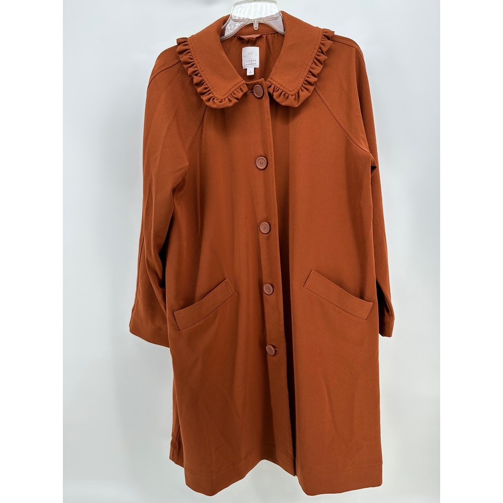 LC Lauren Conrad Burnt Orange Ruffle Collar Button Front Car Coat Jacket Large